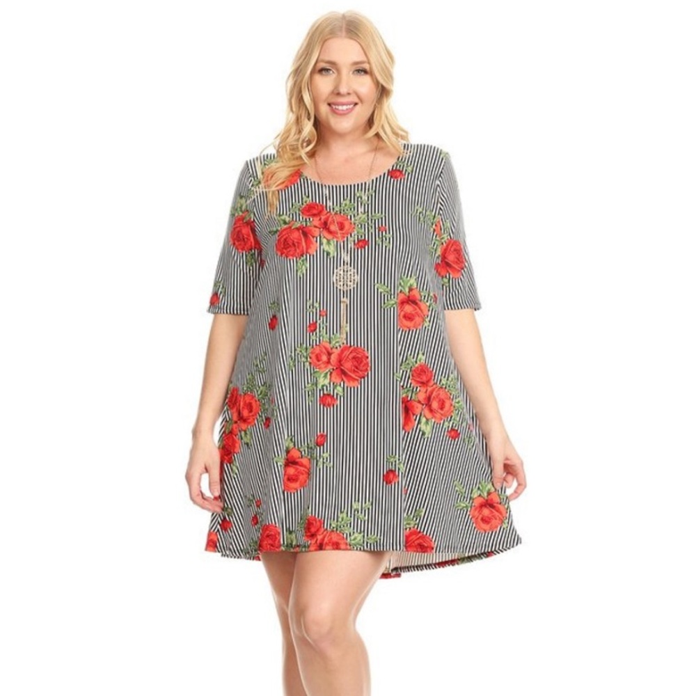Vibe Stripe Floral Brushed Swing Dress